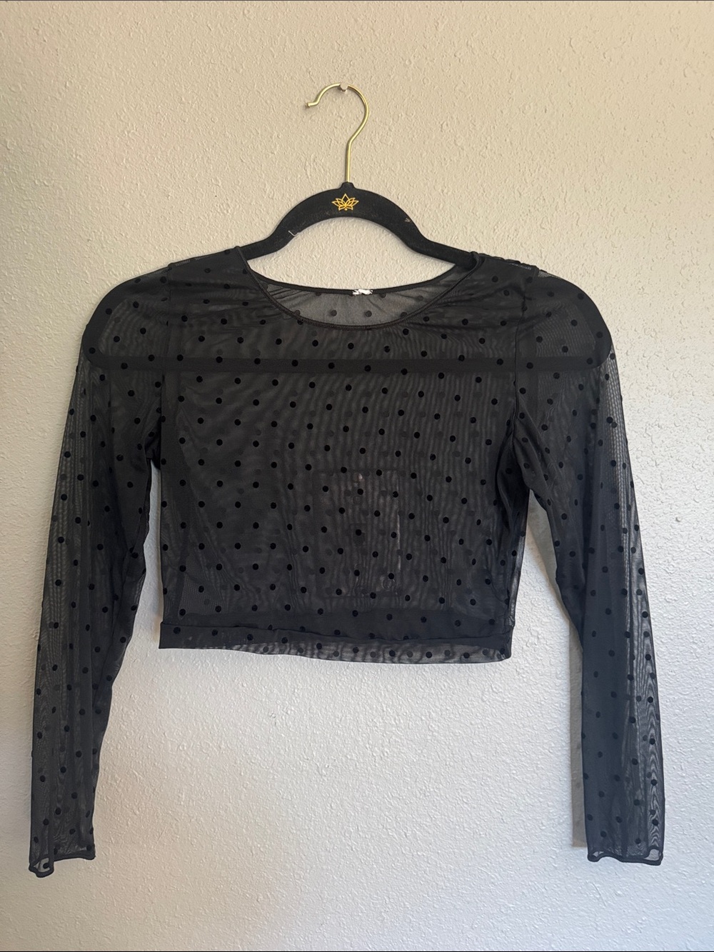 SPANX Black Sheer Polka Dot Long-Sleeve Crop Top